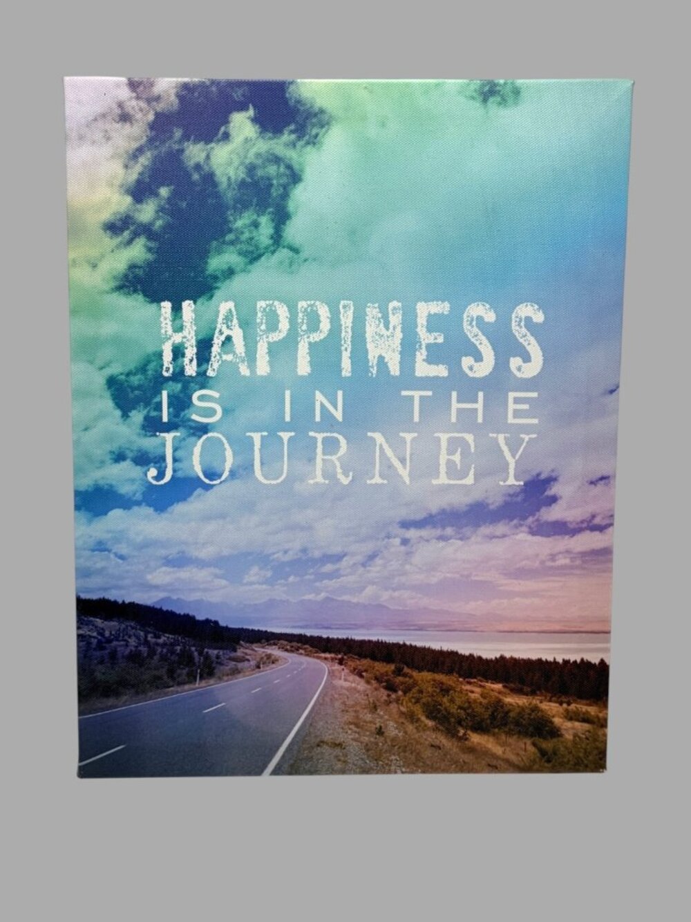 Happiness Is In The Journey Canvas Wall Art Scenic Road Motivational Decor 14x11